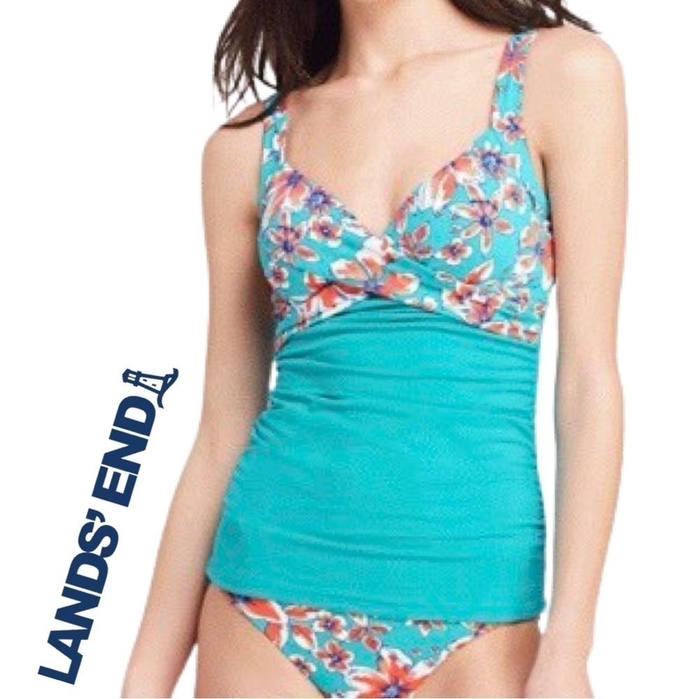 Lands End D-Cup Wrap Underwire Tankini Swimsuit Top